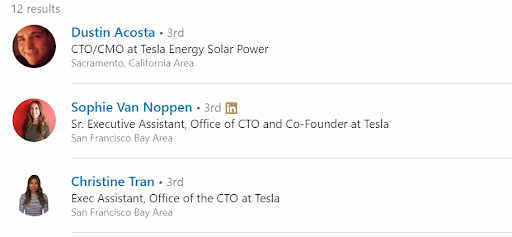 LinkedIn search results